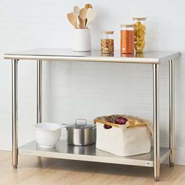 TRINITY EcoStorage Heavy Duty Stainless Steel Kitchen Prep Table with Adjustable Shelf and Wheels for Commercial and Industrial Use, NSF Certified, 300-900 lb Capacity