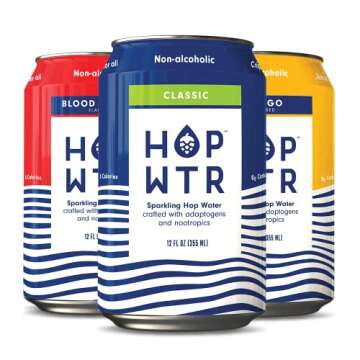 HOP WTR Sparkling Hop Water, Variety Pack 12 Pack, Sugar Free, Low Carb Non Alcoholic Drinks, NA Bee...