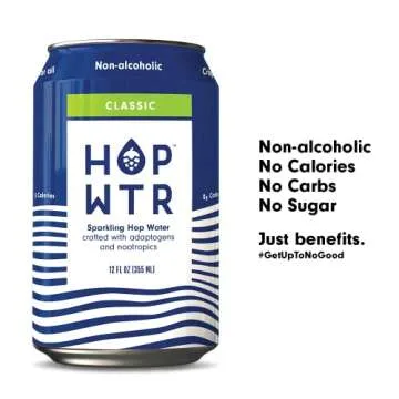 HOP WTR Sparkling Hop Water, Variety Pack 12 Pack, Sugar Free, Low Carb Non Alcoholic Drinks, NA Beer, Adaptogen Drink, No Calories, Adaptogens & Nootropics for Added Benefits, 12 oz Cans