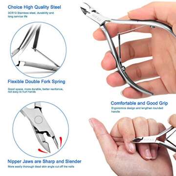 HIFAU 8PCS Premium Cuticle Nippers Pusher Manicure Tools Set for Professionals