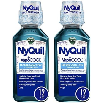 Vicks NyQuil Severe with VapoCOOL Nighttime Cough, Cold and Flu Relief Liquid, Berry, 12 Fl Oz (Pack...