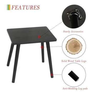 AWASEN Side Table, Small Black End Accent Table for Living Room Bedroom Office Small Spaces, Modern Side Table Nightstand with Solid Wood, Easy Assembly, (Black)