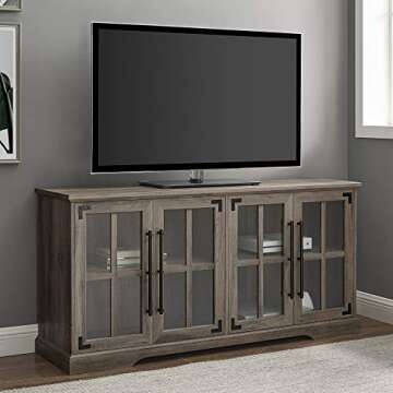 Walker Edison Farmhouse Barn Glass Door Wood Universal TV Stand for TV's up to 64" Flat Screen Livin...