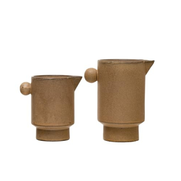Creative Co-Op Modern Small Stoneware Pitcher or Vase, Putty Brown , 24 oz.