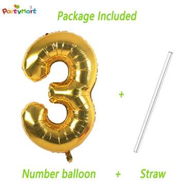 PartyMart Gold Foil Balloons Number 3, 42 inch