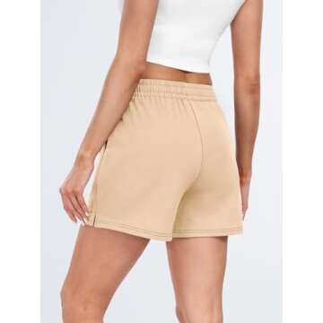 AUTOMET Womens Sweat Shorts Casual Summer Drawstring Comfy Elastic High Waist Running Clothes with Pockets Apricot S