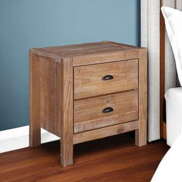 Grain Wood Furniture Montauk 2-Drawer Bedside Nightstand, Solid Wood with Driftwood Finish