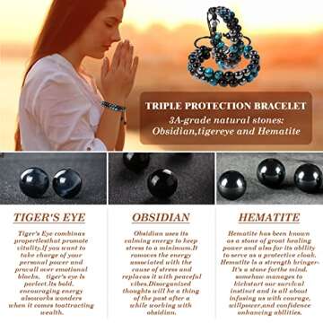 Triple Protection Bracelet - for Protect & Balance - Energy Crystal Bracelets for Men Women - Bring ...