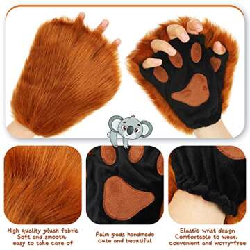 Hercicy Halloween Cosplay Animal Fingerless Fursuit Paws Furry Bear Cat Wolf Dog Gloves Costume Party Accessories for Adult (Brown)