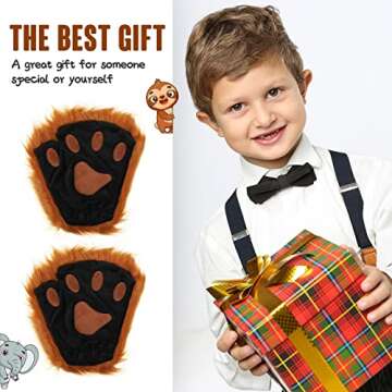 Hercicy Halloween Cosplay Animal Fingerless Fursuit Paws Furry Bear Cat Wolf Dog Gloves Costume Party Accessories for Adult (Brown)