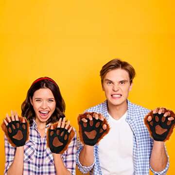 Hercicy Halloween Cosplay Animal Fingerless Fursuit Paws Furry Bear Cat Wolf Dog Gloves Costume Party Accessories for Adult (Brown)