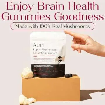 Auri Super Mushroom Focus Gummies - w/Lion's Mane, Alpha GPC & Rhodiola - Mushrooom Supplement to Su...