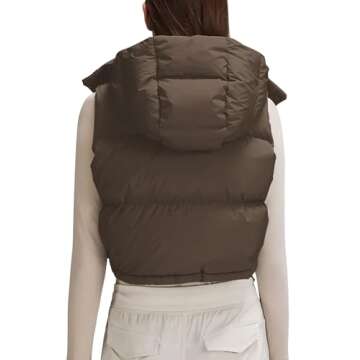 Qazel Vorrlon Cropped Puffer Vest Women Hooded Stand Collar Sleeveless Lightweight Zip Winter Warm C...
