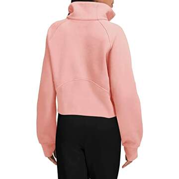LASLULU Womens Zipper Athletic Sweatshirt Long Sleeve Crop Tops Oversized Winter Warm Pullover Sweater Fleece Lined Workout Tops with Thumb Hole(Pink Large)