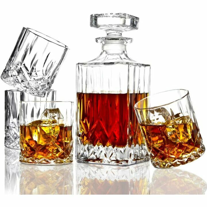 Italian Crystal Whiskey Decanter & Glasses Set