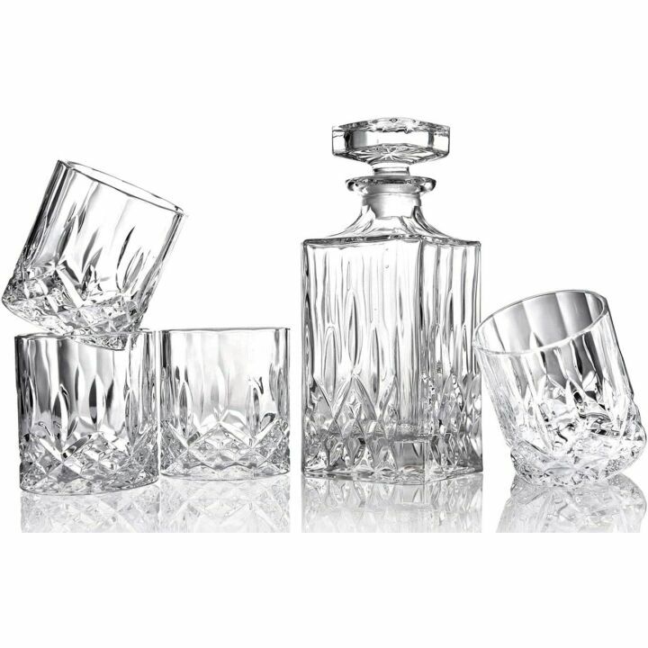 Italian Crystal Whiskey Decanter & Glasses Set