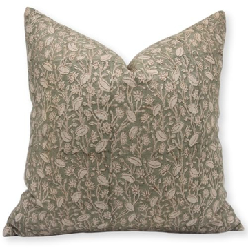 Fabritual Handmade Block Print 14X14 Thick Linen with Zipper Throw Floral Pillowcase Cushion Cover f...