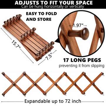 Amber Home Wood Accordion Wall Rack - Versatile Expandable Hanger for Coats, Hats, and More