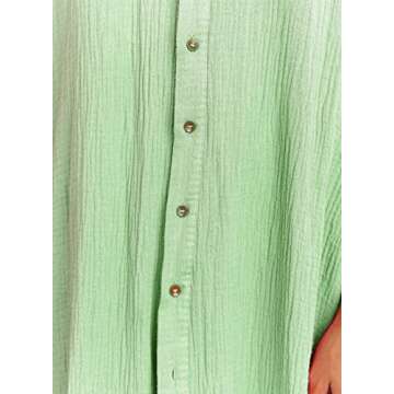 Dokotoo Swimsuit Coverups Summer Dresses for Women 2025 Vacation Button Down Long Kimonos Cardigan Beach Short Sleeve Side Split Casual Solid Loose Bathing Suit Cover Ups for Swimwear Green L