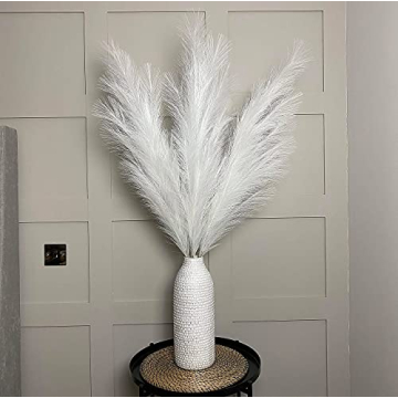 VOULUX White Faux Pampas Grass Bundle - Elegant Home Decor