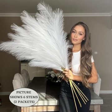 VOULUX White Faux Pampas Grass Bundle - Elegant Home Decor