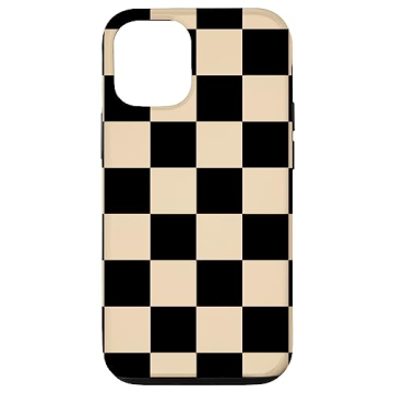 iPhone 12/12 Pro Checkered Black Beige Case - Stylish & Protective