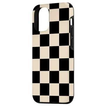 iPhone 12/12 Pro Checkered Black Beige Protective Case