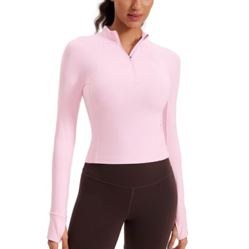 CRZ Yoga Women's Butterluxe Quarter Zip Pullover - Athletic Crop Top Sweatshirt in Pink Peony, X-Lar...