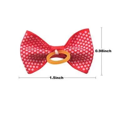 YAKA 60PCS (30 Paris) Cute Puppy Dog Small Bowknot Hair Bows with Rubber Bands Handmade Hair Accessories Bow Pet Grooming Products (60 Pcs,Cute Patterns) (Rubber Bands Style 2)