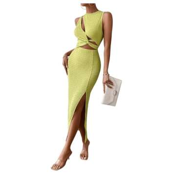 SOLY HUX Women's Cut Out Twist Front Dress Sleeveless Sexy Pencil Split Club Party Bodycon Tank Maxi Dresses