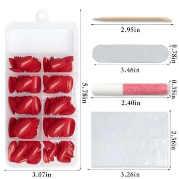 Lifextol Short Press on Nails Almond Fake Nails, 240 Round Almond Press on Nail Short Full Cover Acrylic Presson Nail Tips Red Artificial False Fingernails & Nail Glue Adhesive Tabs for Women Kids