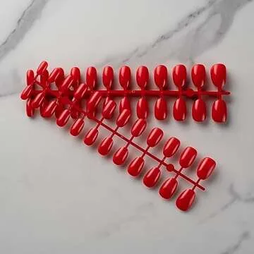 Lifextol Short Press on Nails Almond Fake Nails, 240 Round Almond Press on Nail Short Full Cover Acrylic Presson Nail Tips Red Artificial False Fingernails & Nail Glue Adhesive Tabs for Women Kids