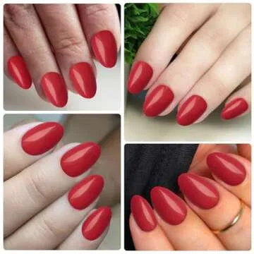 Lifextol Short Press on Nails Almond Fake Nails, 240 Round Almond Press on Nail Short Full Cover Acrylic Presson Nail Tips Red Artificial False Fingernails & Nail Glue Adhesive Tabs for Women Kids