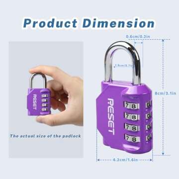 RESET-060 4 Digit Combination Lock Outdoor Padlock for School Gym Sports Locker Fence Toolbox Gate S...