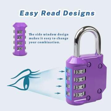 RESET-060 4 Digit Combination Lock Outdoor Padlock for School Gym Sports Locker Fence Toolbox Gate Suitcase Hasp Purple