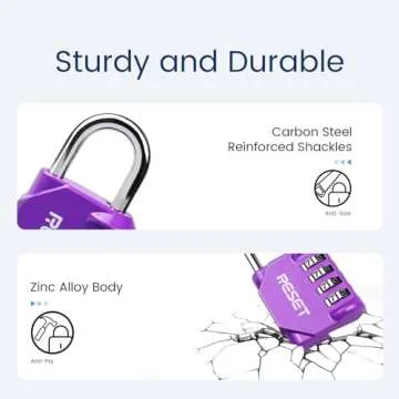 RESET-060 4 Digit Combination Lock Outdoor Padlock for School Gym Sports Locker Fence Toolbox Gate Suitcase Hasp Purple