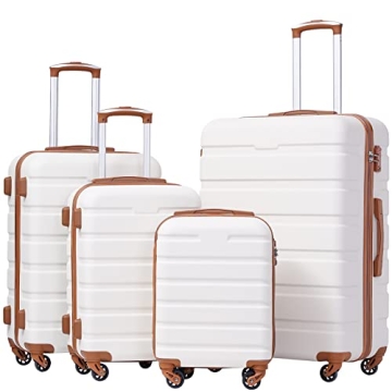 Coolife Luggage 4 Piece Set - Stylish & Durable Suitcase with Spinner Wheels