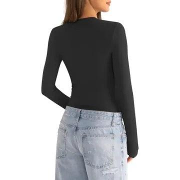 EasyGala Cotton Long Sleeve Shirts Women Crew Neck Slim Fit Basic Going Out Crop Y2k Outfits for Spring Fall Crewneck Tight Tops Fashion Trendy Undershirt Stretchy 2024 Black