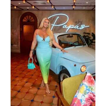 XIUMAO Gradient Color Beach Cocktail Dresses for Women 2025 Spaghetti Straps Sequin Prom Dresses 2025 Tight Bodycon Sexy Ball Gowns M Blue Green