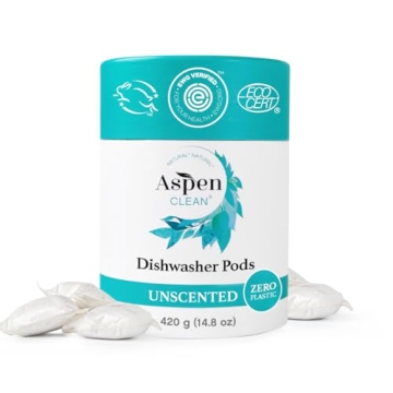 Unscented Dishwasher Pods by AspenClean - Eco-Friendly, Vegan, Plastic-Free, EWG Verified - 28 Count