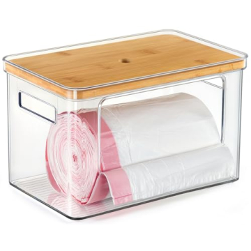 Hudgan Stackable Storage with Bamboo Top for Kitchen Laundry Room Organization, Extra Large Trash Ba...