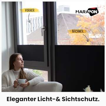 MARAPON® Window Privacy Film - Black Static-Adhesive Window Film [17.5x78.7”] Privacy Window Film - UV Blocking Window Film Blackout Window Film - Static Window Film - Frosted Glass Window Film