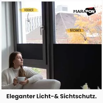 MARAPON® Window Privacy Film - Black Static-Adhesive Window Film [17.5x78.7”] Privacy Window Film - UV Blocking Window Film Blackout Window Film - Static Window Film - Frosted Glass Window Film