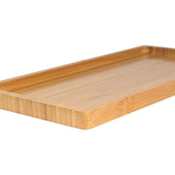 BambooMN Organic Bamboo Serving Tray, Vanity, Tea Serving, Appetizers, Snacks, Charcuterie Board - Rounded Edges, 11"x5.5"x0.6" - 1 Tray