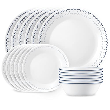 Corelle 18-Piece Dinnerware Set, Service for 6, Lightweight Round Plates and Bowls Set, Vitrelle Tri...