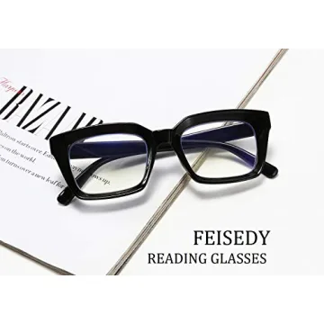 FEISEDY Retro Square Blue Light Blocking Reading Glasses 1.25x
