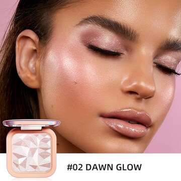 ELESSY Highlighter Makeup Palette Glitter Pink Highlighter Palette Shimmer Highlighter Powder Suit All Skin Tones-DAWN GLOW