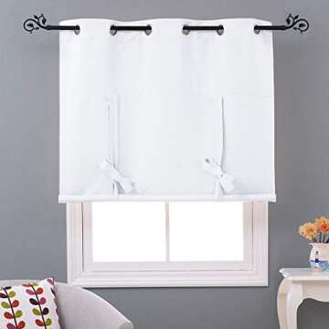 NICETOWN Roman Shades for Home Windows - Thermal Insulated Balloon Shade Blackout Curtain Tie Up Blind for Small Window/Kitchen (Grommet Top Panel, 46" W x 63" L, White)