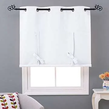 NICETOWN Roman Shades for Home Windows - Thermal Insulated Balloon Shade Blackout Curtain Tie Up Blind for Small Window/Kitchen (Grommet Top Panel, 46" W x 63" L, White)
