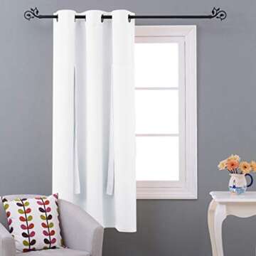 NICETOWN Roman Shades for Home Windows - Thermal Insulated Balloon Shade Blackout Curtain Tie Up Blind for Small Window/Kitchen (Grommet Top Panel, 46" W x 63" L, White)